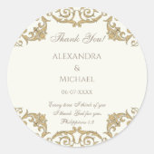 Sticker Rond Ivory Baroque Christian Wedding Thank You  (Devant)
