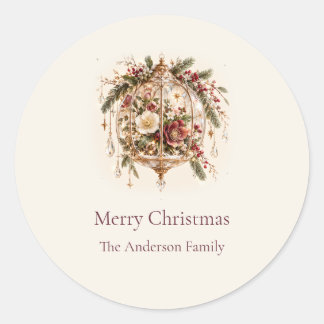 Sticker Rond Ivory Burgundy Christmas Glasshouse Nom de Famille