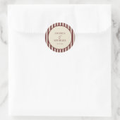 Sticker Rond Ivory & Burgundy Stripes Retro Custom Wedding (Sac)