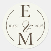 Sticker Rond Ivory Coffee Monogram Date Wedding (Devant)