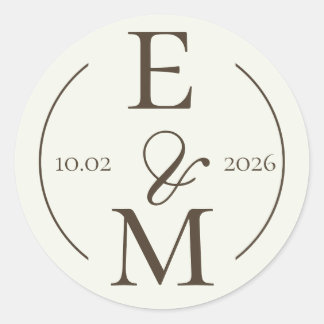 Sticker Rond Ivory Coffee Monogram Date Wedding