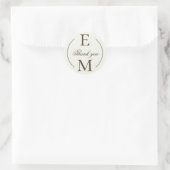 Sticker Rond Ivory Coffee Monogram Wedding Thank You (Sac)