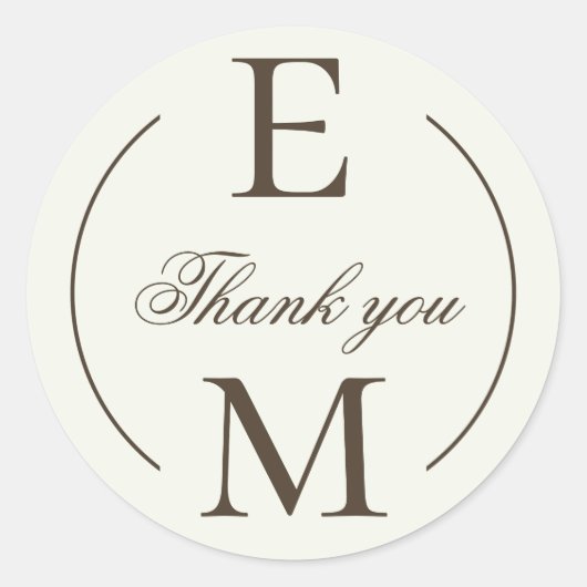 Sticker Rond Ivory Coffee Monogram Wedding Thank You (Devant)