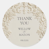 Sticker Rond Ivory Elegant Embossed Thank You Wedding (Devant)