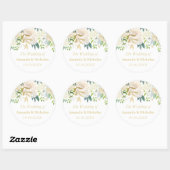 Sticker Rond Ivory Floral Rose mariage personnalisé (Feuille)