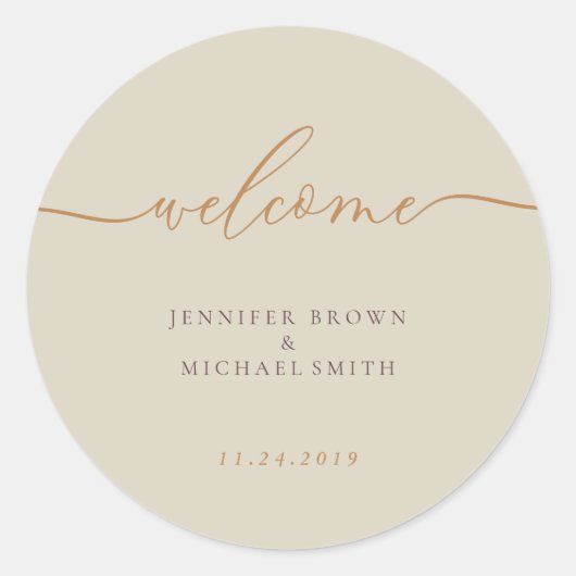 Sticker Rond Ivory Orange Signature Calligraphie Bienvenue (Devant)