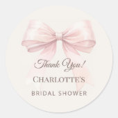 Sticker Rond Ivory pink bow thank you Bridal Shower (Devant)