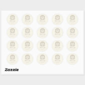 Sticker Rond Ivory Taupe Monogram Wedding Crest Thank You (Feuille)