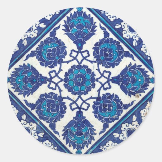 Sticker Rond Iznik Floral Ethnic Tribal Turkish Mosaic Pottery (Devant)
