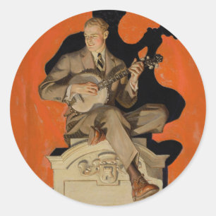 Sticker Rond J.C. Leyendecker Joueur de banjo 1920 Art déco Art