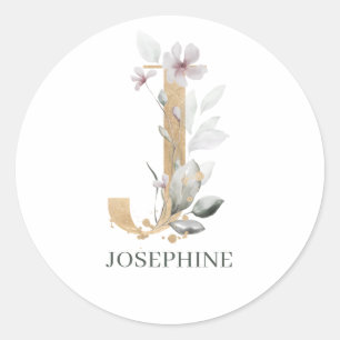 Sticker Rond J Monogram Floral Personnalisé