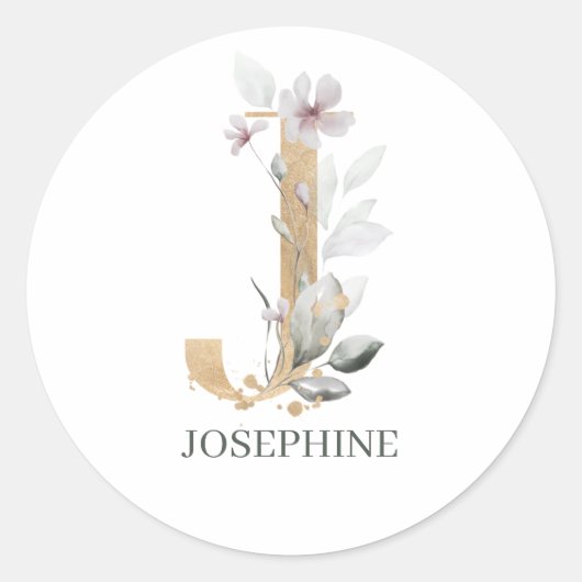 Sticker Rond J Monogram Floral Personnalisé (Devant)