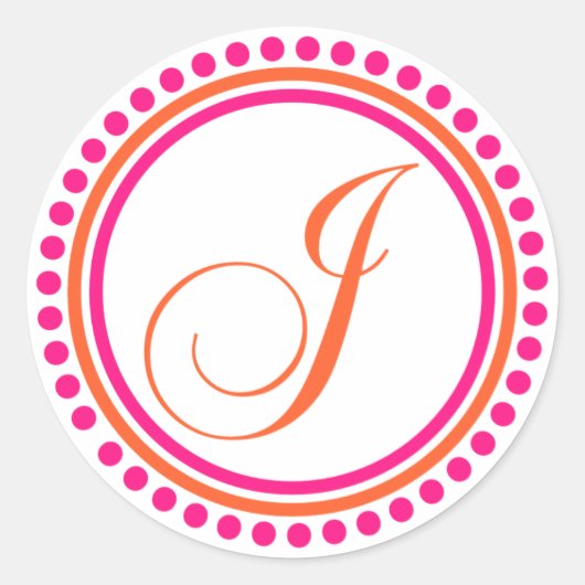 Sticker Rond J Monogramme (rose / cercle orange de points) (Devant)