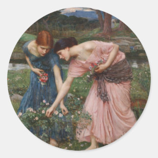 Sticker Rond J.W. Waterhouse Gather Ye Rosebuds