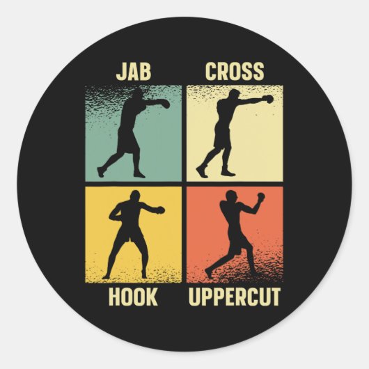 Sticker Rond Jab Cross Hook Uppercut - Boxe Moves Graphic Gri (Devant)