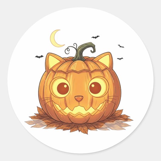Sticker Rond Jack-O’ Fold - Scottish Fold Cat Face Jack-o’-Lant (Devant)