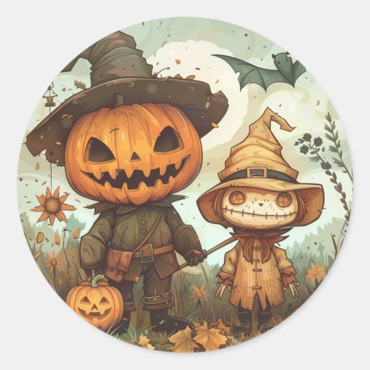 Sticker Rond Jack-o'-lantern et Scarecrow (Devant)