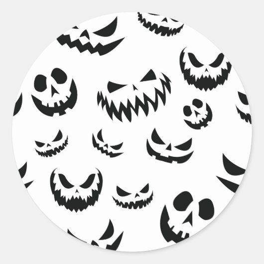 Sticker Rond Jack-o'-lantern face Citrouille noir et blanc (Devant)