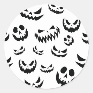 Sticker Rond Jack-o'-lantern face Citrouille noir et blanc