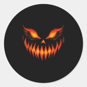 Sticker Rond Jack-o'-lantern Face de Citrouille de peur Hallowe