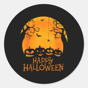 Sticker Rond Jack-o'-lantern Face Joyeux Halloween Citrouilles 