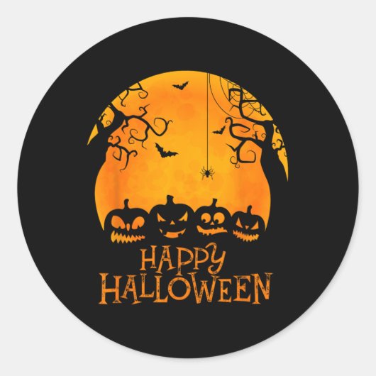 Sticker Rond Jack-o'-lantern Face Joyeux Halloween Citrouilles  (Devant)