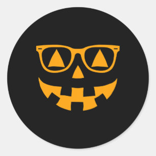 Sticker Rond Jack-o'-lantern Face Sungles Gles Halloween Citrou