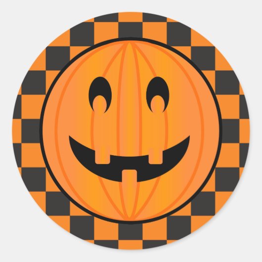 Sticker Rond Jack-o'-lantern, Halloween Citrouille Check Design (Devant)