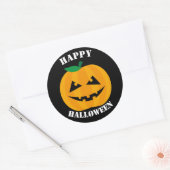 Sticker Rond Jack-O-Lantern Halloween heureux sur le noir (Enveloppe)