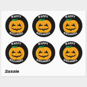 Sticker Rond Jack-O-Lantern Halloween heureux sur le noir (Feuille)
