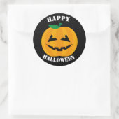 Sticker Rond Jack-O-Lantern Halloween heureux sur le noir (Sac)