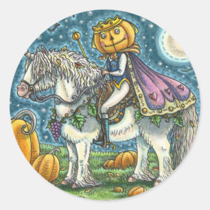 STICKER ROND JACK-O'-LANTERN PRINCE SUR SON UNICORN MAGIQUE PON