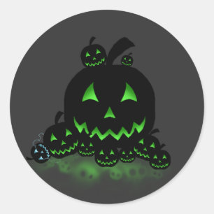 Sticker Rond Jack O Lanternes d'Halloween noir et vert