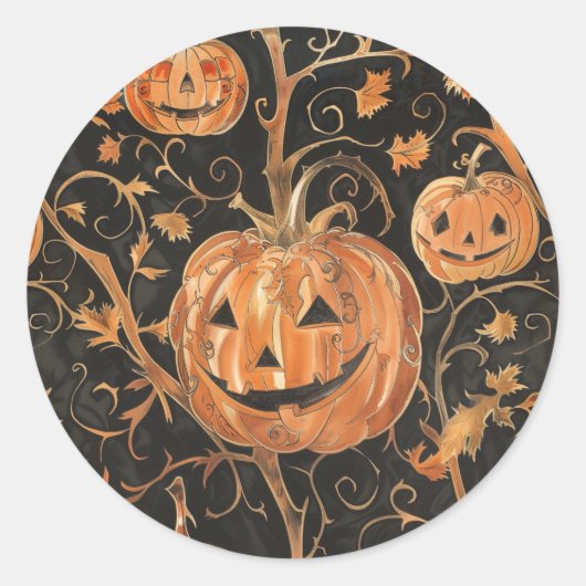 Sticker Rond Jack-o-Lanterns sur la vigne (Devant)