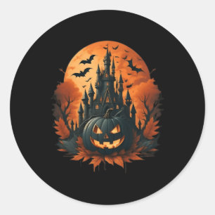 Sticker Rond Jack O'Lantern Face Halloween Citrouille Éffrayant