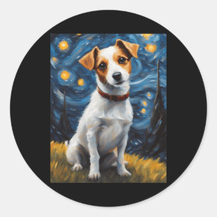Sticker Rond Jack Russel Avec Peinture Collaire Impression