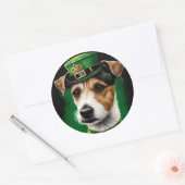 Sticker Rond Jack Russell Chien en robe de fête St. Patrick (Enveloppe)