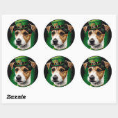 Sticker Rond Jack Russell Chien en robe de fête St. Patrick (Feuille)
