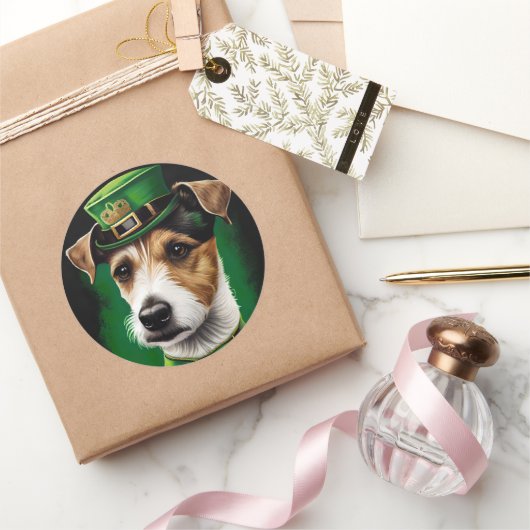 Sticker Rond Jack Russell Chien en robe de fête St. Patrick (Cadeaux)