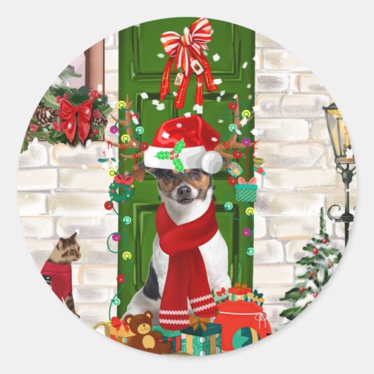 Sticker Rond Jack Russell Chien Noël (Devant)