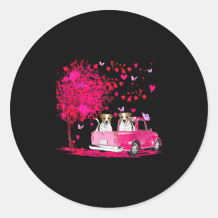 Sticker Rond Jack Russell Couple Camion Joyeuse Saint Valentin 