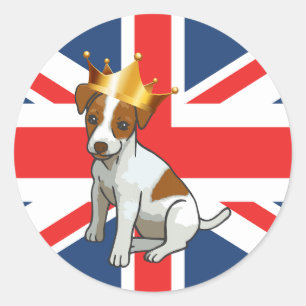 Sticker Rond Jack Russell mignon portant une couronne et Union
