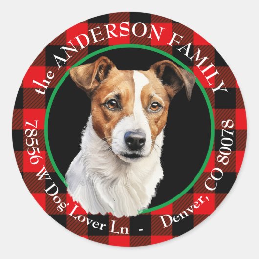 Sticker Rond Jack Russell Terrier Buffalo Adresse de retour (Devant)