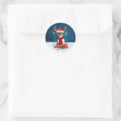 Sticker Rond Jack Russell Terrier Chien dans neige Cadeaux de N (Sac)