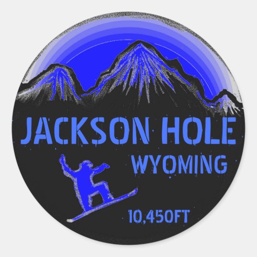 Sticker Rond Jackson Hole Wyoming bleu snowboard art autocollan (Devant)