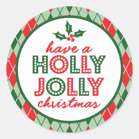 Sticker Rond Jacquard Avoir Un Noël Holly Jolly (Vert / Rouge) (Devant)
