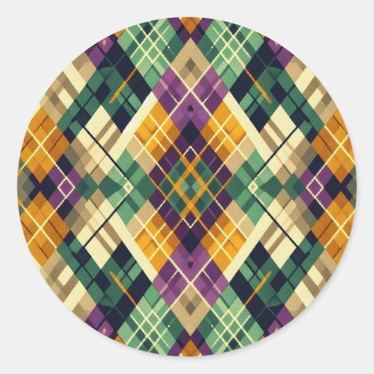 Sticker Rond Jacquard Mardi Gras jaune violet vert (Devant)
