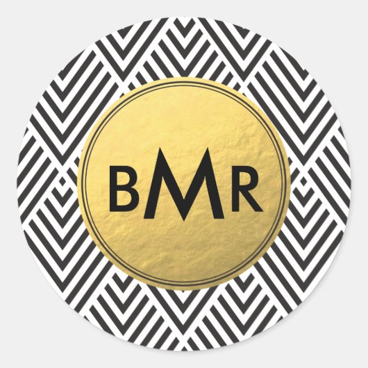 Sticker Rond Jacquard Monogram Chevron avec Gold Faux Foil (Devant)
