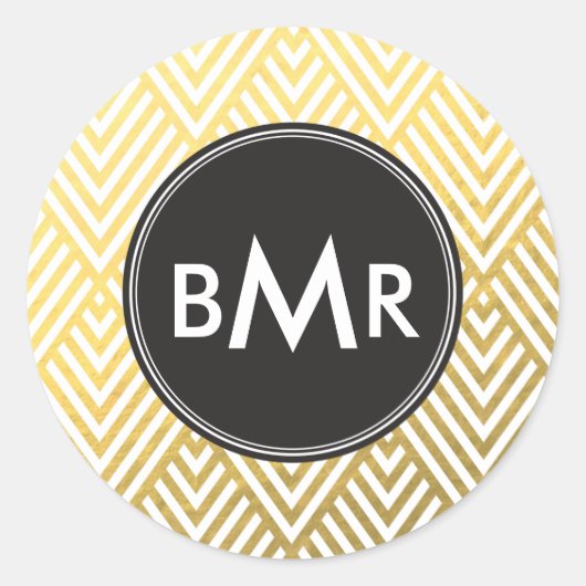 Sticker Rond Jacquard Monogram Chevron avec Gold Faux Foil (Devant)