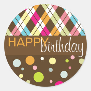 Sticker Rond Jacquard & Polka Dot Joyeux anniversaire